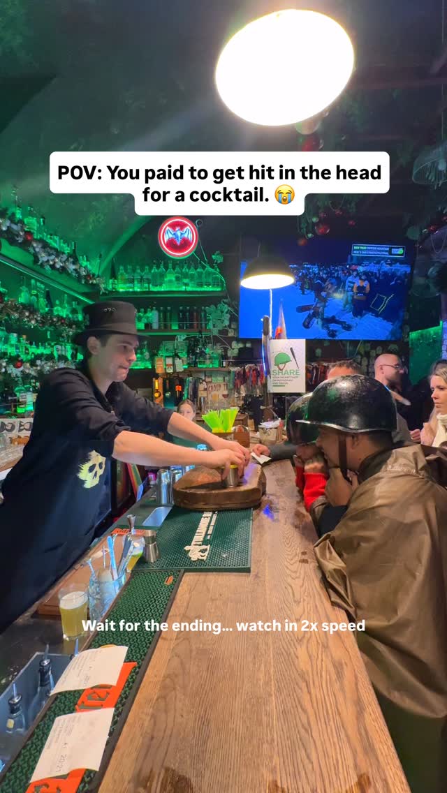 POV: You paid to get hit in the head… for a cocktail. 😂

If you’re looking for something a little different, add My People Bar to your Prague itinerary. Don’t expect a normal cocktail though… you’ll be wearing a helmet before your drink even arrives. 😅

📍My People Bar, Prague

💰 Tank Cocktail experience: Check the latest price on arrival or when booking, as it can change.

💚 Save this for your Prague itinerary and send it to the friend who’d be first to try it. 😂

#Prague #PragueNightlife #PragueBars #CocktailExperience #CzechRepublic PragueTravel EuropeTravel ThingsToDoInPrague