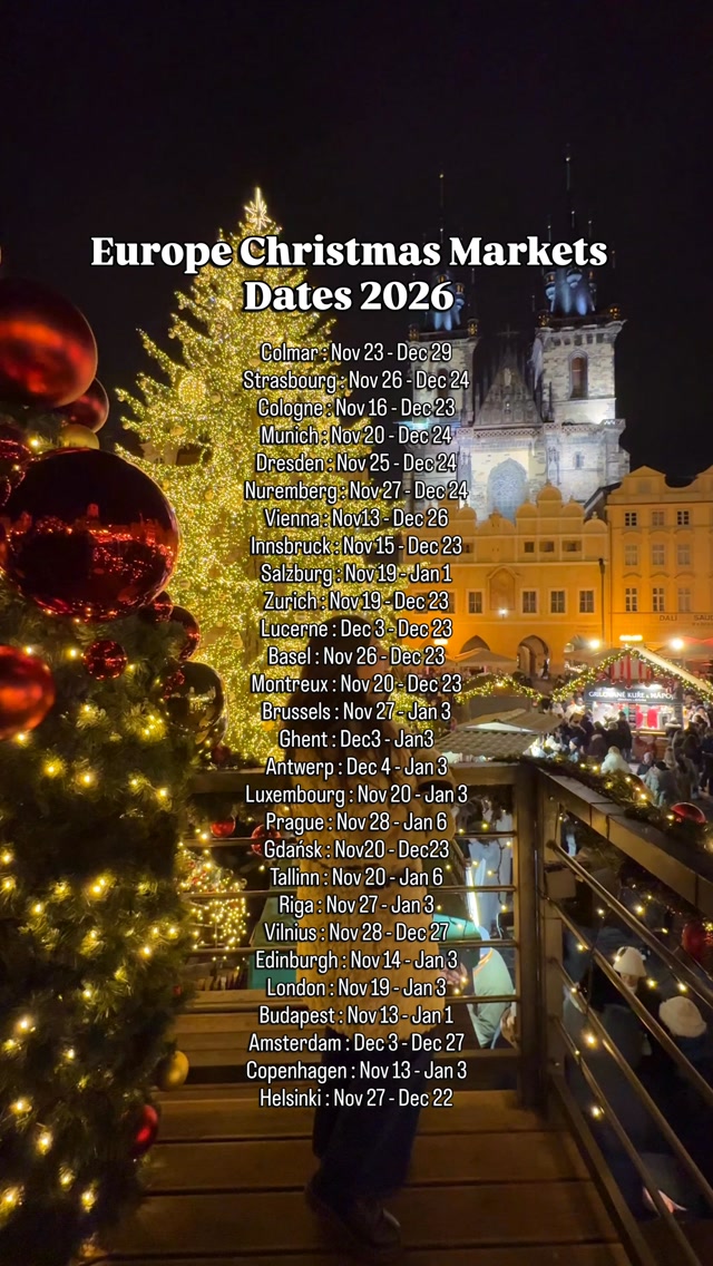 Save this before you book your Christmas market trip 🎄 

Which one’s on your list?

#christmasmarkets #christmasmarkets2026 #europechristmas #christmasmarketseurope #europetravel wintereurope