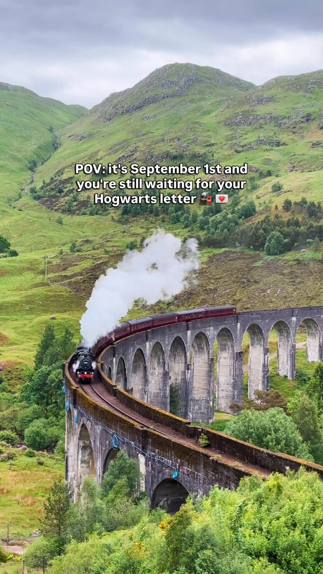POV: It’s September 1st again and you’re still waiting for your Hogwarts letter. 🪄🚂

Maybe next year… 👀

📍 Glenfinnan Viaduct, Scotland - the real-life Hogwarts Express route from the Harry Potter films.

Save this for your Scotland bucket list and send it to your fellow Potterhead. 🪄

#GlenfinnanViaduct #HarryPotter #ScotlandTravel #HarryPotterLocations #backtohogwarts 

Glenfinnan Viaduct, Harry Potter Scotland, Hogwarts Express, Harry Potter filming locations, Scotland travel, things to do in Scotland