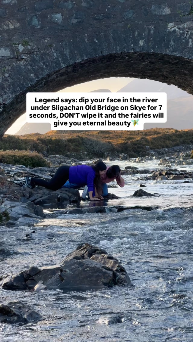 POV: Scotland’s fairy bridge that promises eternal beauty 🧚

Dip your face in the river under Sligachan Old Bridge for 7 secs, let it air-dry naturally, and the fairies bless you with eternal beauty
📍 Sligachan Old Bridge - Sligachan, Isle of Skye IV47 8SW, right on the A87 ￼

❤️ Would you try it for 7 seconds? Save this for your Skye road trip + tag who’d do it with you

#isleofskye #sligachanoldbridge #scotlandtravel #visitscotland scottishfolklore
