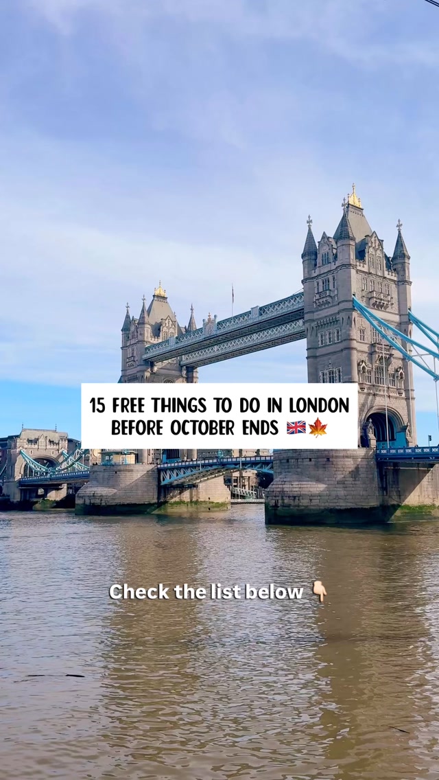 15 FREE things to do in London this October 🍁🇬🇧 

1. Diwali on the Square, Trafalgar Square: Sun 25 Oct
2. Frieze Sculpture, Regent’s Park: until 1 Nov
3. Shonibare x Gainsborough, National Gallery: from 15 Oct
4. Becoming America, Science Museum: from 23 Oct
5. Big Story Festival, Imperial War Museum: 25 - 26 Oct
6. The Burberry Trench, V&A South Kensington: on now
7. Bloomsbury Festival: free events until 31 Oct
8. Kyotographie, Japan House London: until 18 Oct
9. BFI London Film Festival free events, Southbank: until 18 Oct
10. The Wallace Collection at War: until 25 Oct
11. Art On Your Doorstep, Brentford: until Feb 2027
12. Stampex International, Islington: 28 - 31 Oct
13. After the Fire, Bank of England Museum: until 27 Nov
14. Nazi Slave Labour, Wiener Holocaust Library: until 30 Oct
15. Forensic science for kids, St George the Martyr, Holborn: Sat 24 Oct

Save this for your October plans 😁

#thingstodoinlondon #freethingstodoinlondon #london